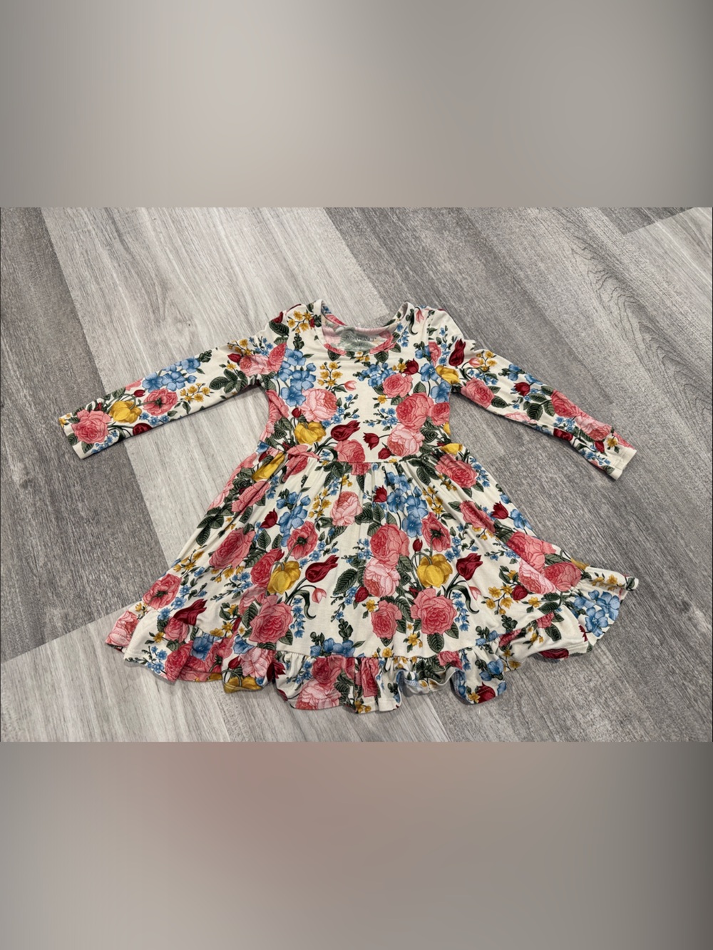 Posh Peanut Flora Ruffle One-Piece Dress Romper - White with Pink & Blue Flowers